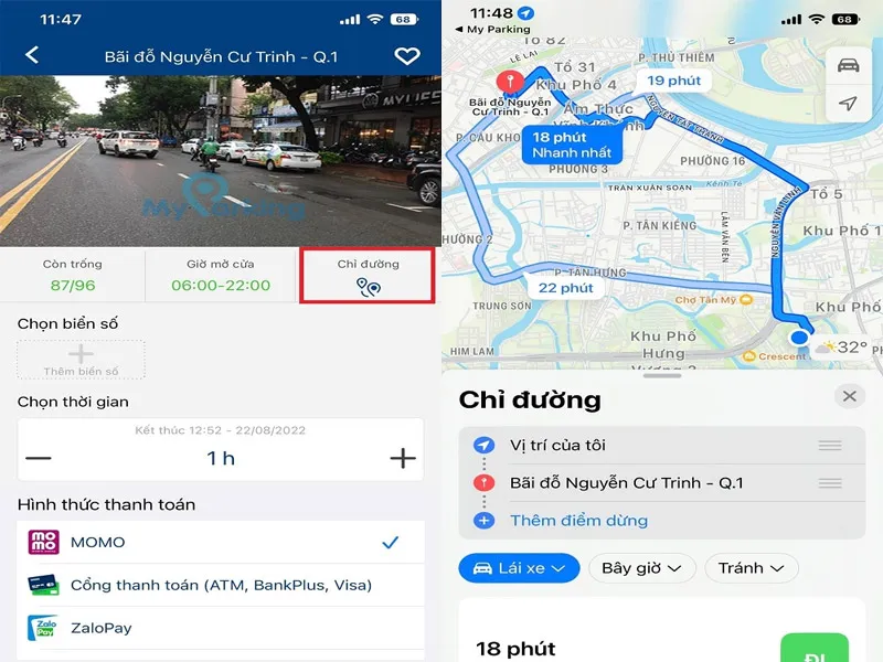 Tìm chỗ đỗ xe gần đây bằng app MyParking