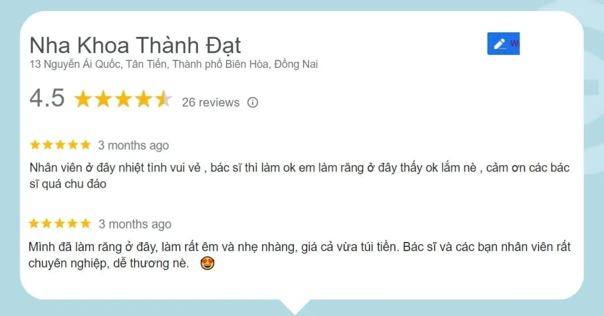 Đánh giá chung từ khách hàng về Nha khoa Thành Đạt.