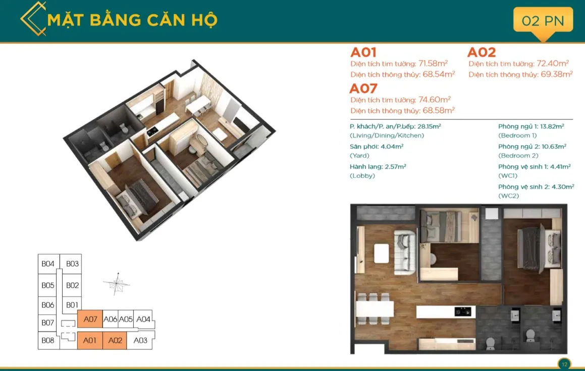 Thiết kế căn hộ 2 phòng ngủ (2PN) phù hợp cho gia đình trẻ