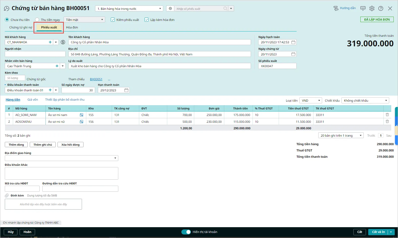 Thiết lập phương pháp tính giá