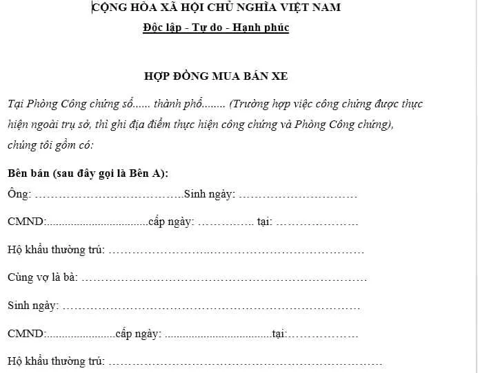 Trang 1 mẫu hợp đồng mua bán xe máy