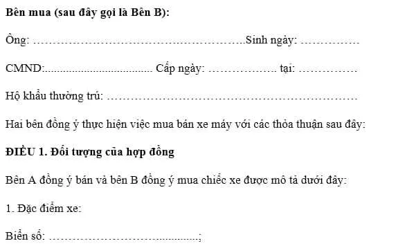 Trang 2 mẫu hợp đồng mua bán xe máy