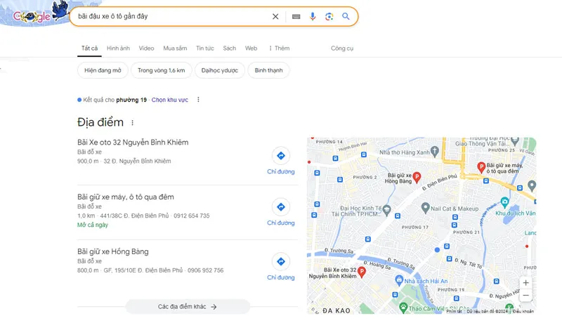 Tìm chỗ đậu xe gần đây bằng Google