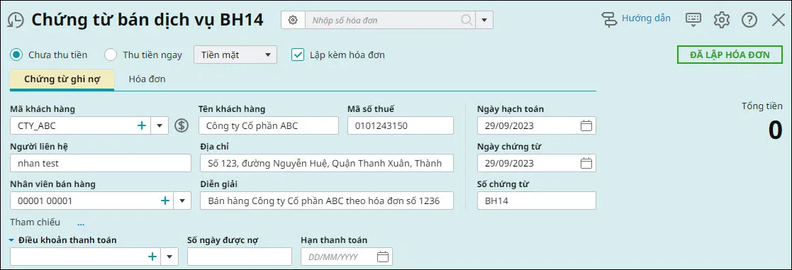 Tùy chọn chứng từ dịch vụ