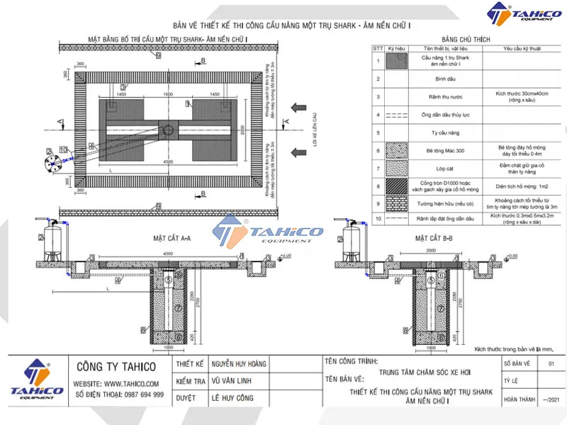 bản vẽ thiết kế cầu nâng 1 trụ rửa xe ô tô