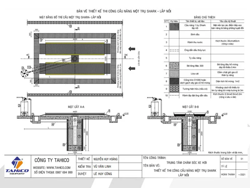 bản vẽ thiết kế cầu nâng 1 trụ rửa xe ô tô