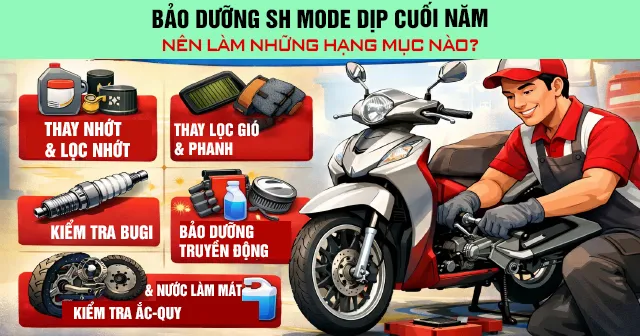 Bảo dưỡng xe SH Mode dịp cuối năm nên làm những hạng mục nào?