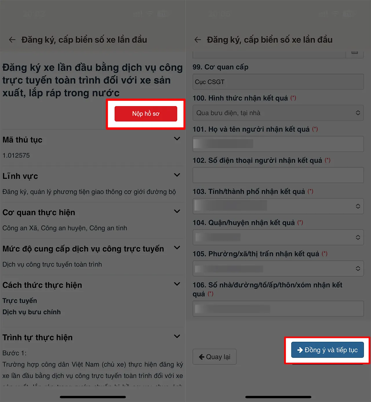 Hoàn thiện thông tin cá nhân và phương tiện để gửi cơ quan chức năng.