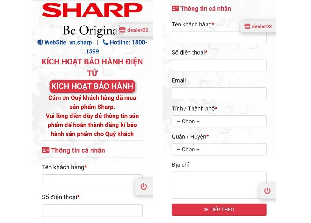Giao diện đăng nhập dành cho đại lý Sharp