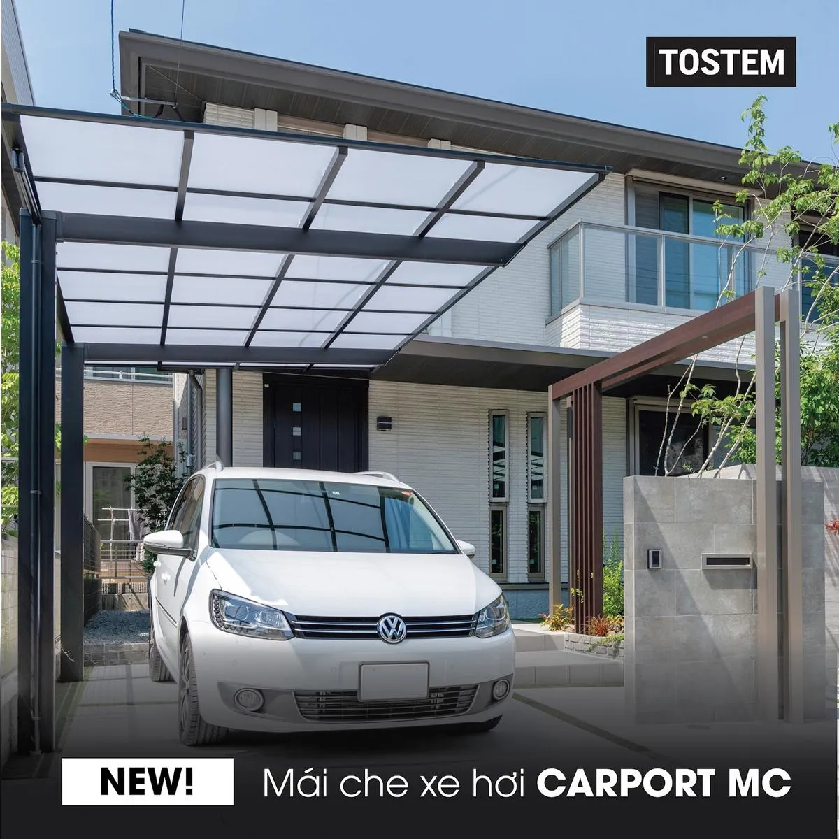 Carport MC là mẫu mái che xe hơi phù hợp với đa dạng kiến trúc nhà