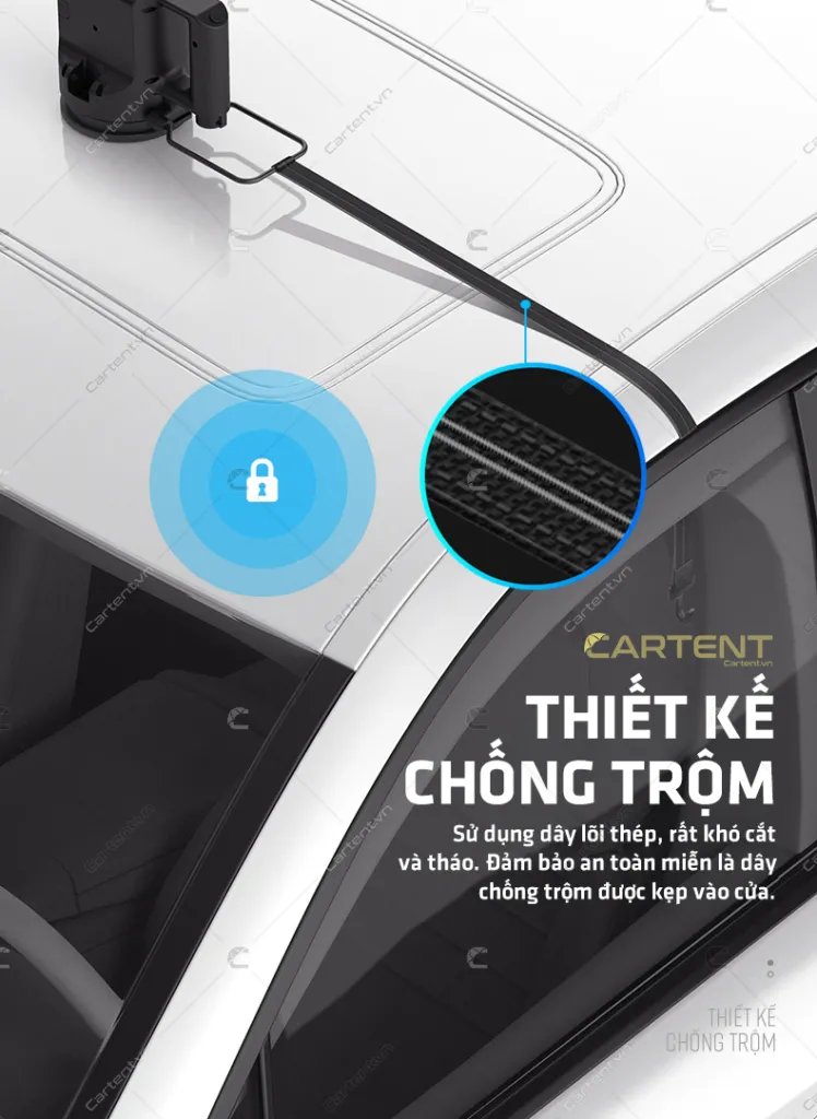 Dây chống trộm lõi thép an toàn của ô che ô tô thông minh