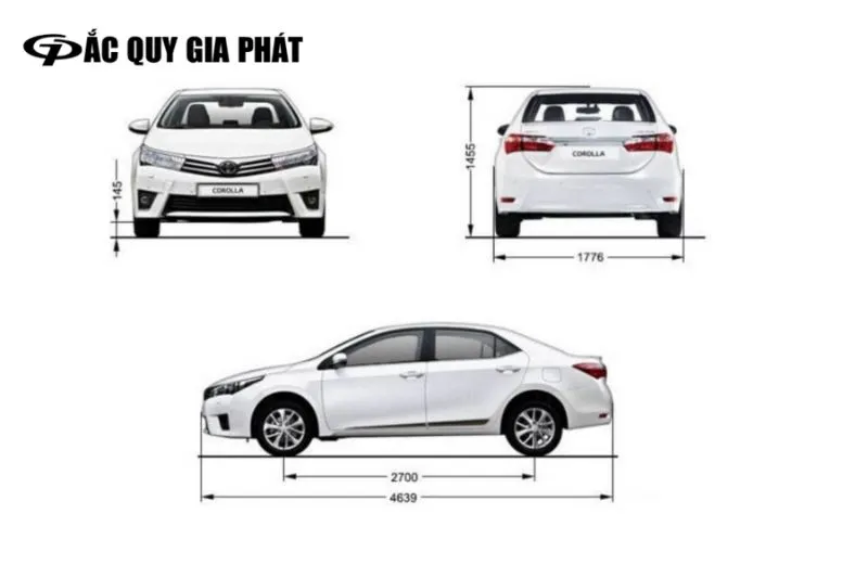 Hình ảnh minh họa chiều dài tổng thể của một mẫu xe hơi 5 chỗ hiện đại