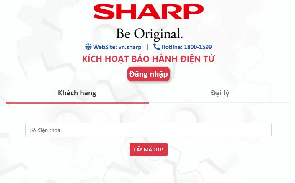 Giao diện đăng ký bảo hành Sharp cho khách hàng cá nhân
