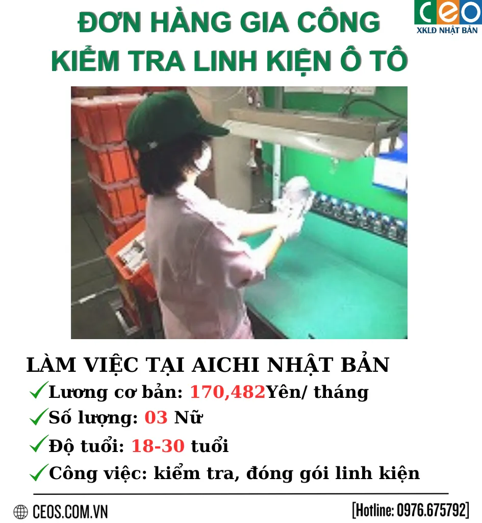 Đơn hàng gia công kiểm tra linh kiện ô tô tại Nhật Bản