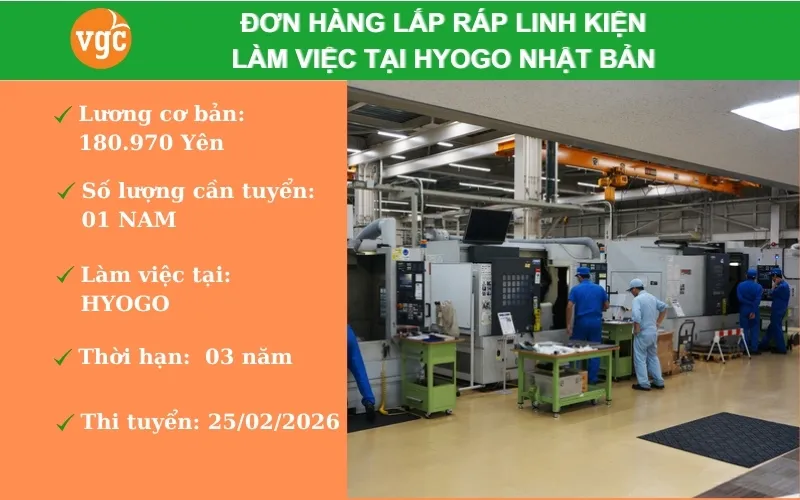Đơn hàng lắp ráp linh kiện làm việc tại Hyogo Nhật Bản