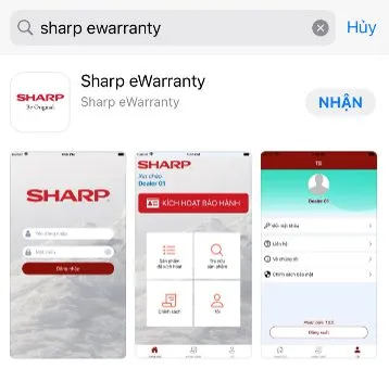 Giao diện tải ứng dụng Sharp eWarranty