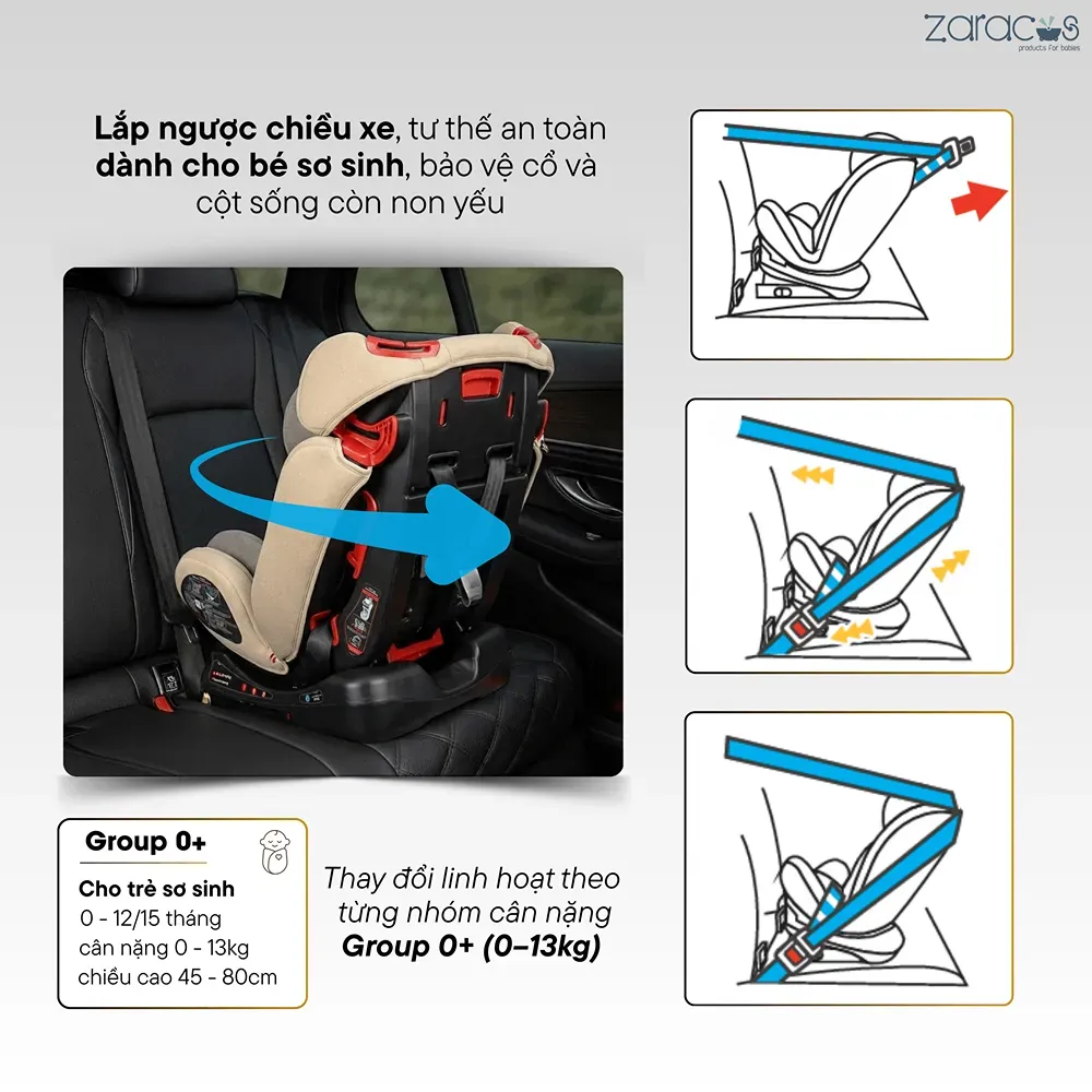 Ghế ô tô Zaracos Aroma 7196 lắp ngược chiều cho trẻ sơ sinh