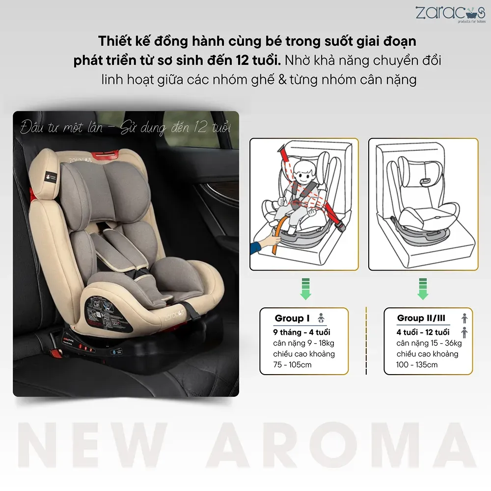 Ghế Zaracos Aroma 7196 chuyển đổi thành booster