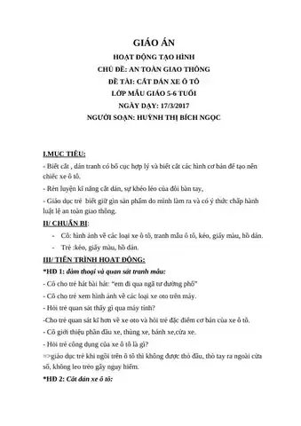 Giáo án tạo hình cắt dán ô tô chi tiết cho trẻ mầm non phát triển tư duy