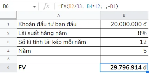 Hàm FV tính giá trị tương lai trong Excel