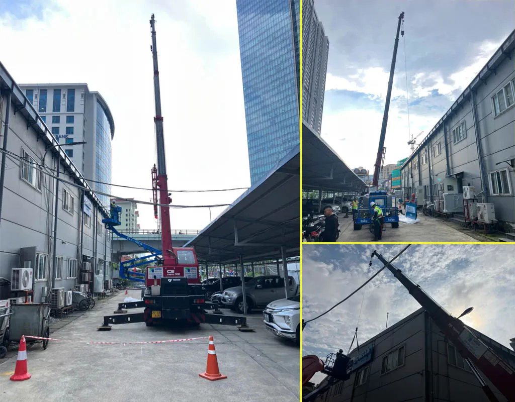 Ishida cho thuê xe cẩu ở Hà lắp biển quảng cáo tại Kim Mã, Hà Nội