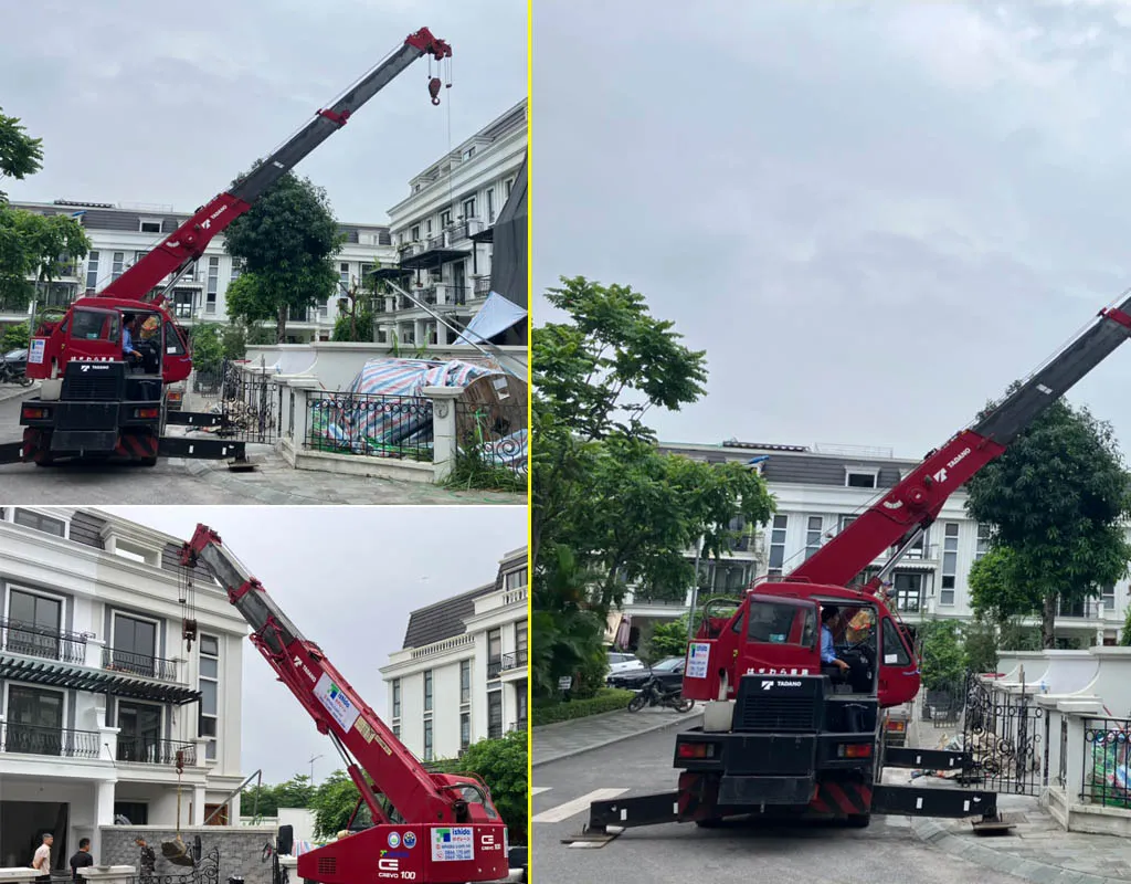 Ishida cho thuê xe cẩu tại Long Biên Hà Nội lắp hòn non bộ