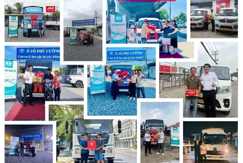 Đội ngũ nhân viên OTO JAC Việt Nam tư vấn kỹ thuật cho khách hàng tại bãi xe