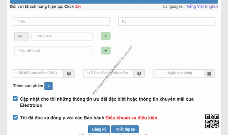 Quy trình kích hoạt bảo hành điện tử Electrolux qua tổng đài và website
