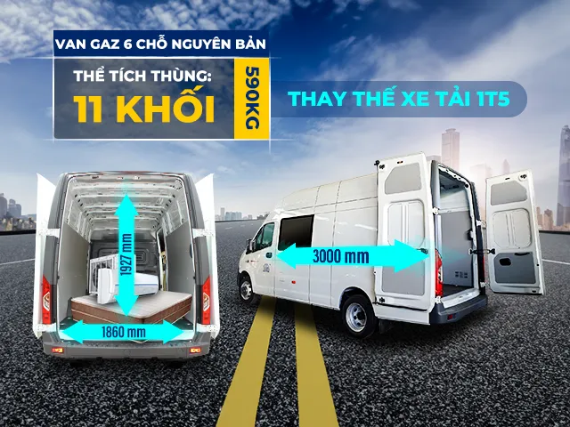 Thùng hàng xe tải van 6 chỗ GAZ 590kg