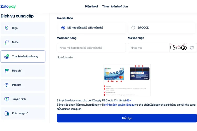 Nhập đầy đủ các thông tin về hợp đồng trả góp trên website Zalopay để kiểm tra chính xác nhất.