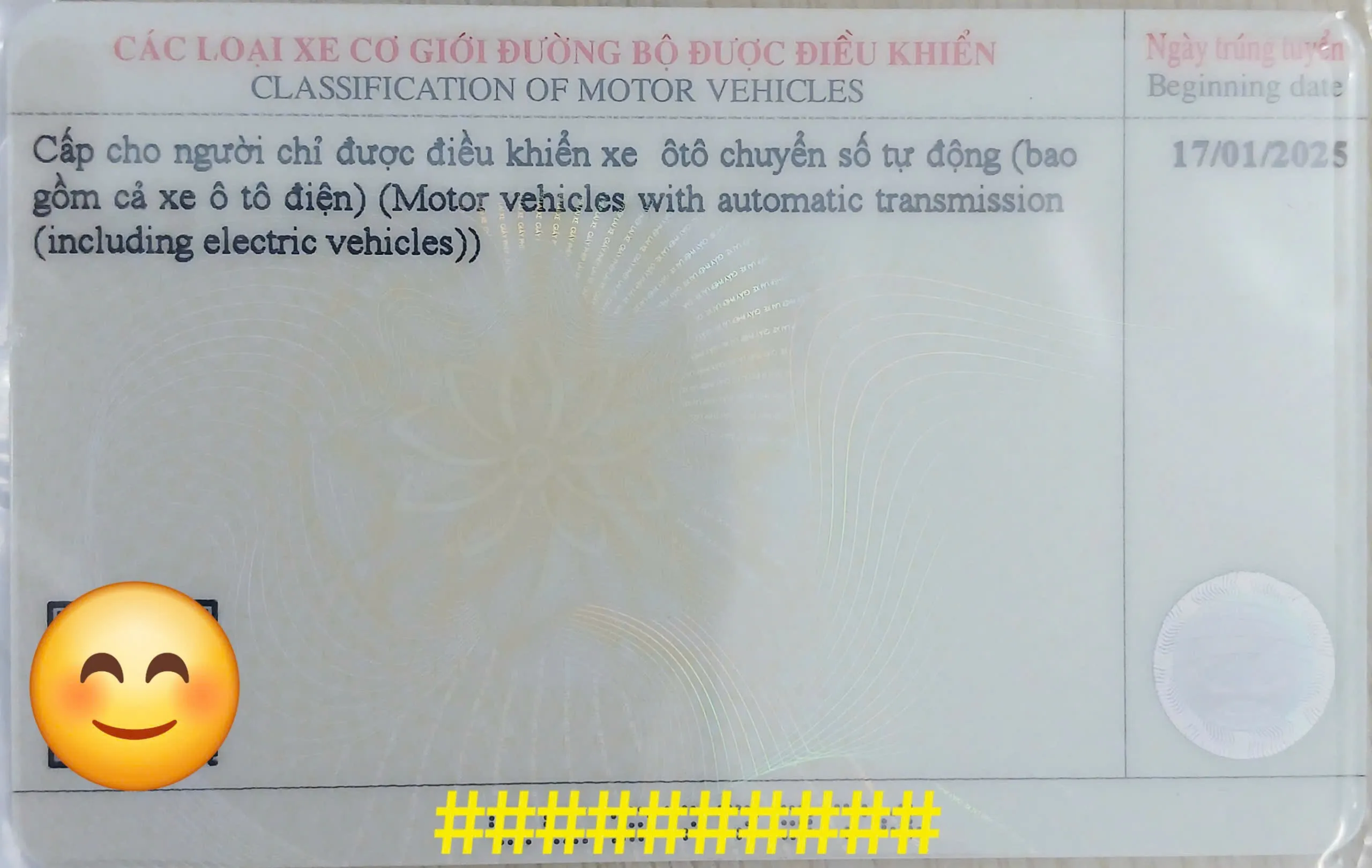 Bằng lái xe hạng B mẫu mới nhất dành cho học viên chọn học xe số tự động tại TP.HCM