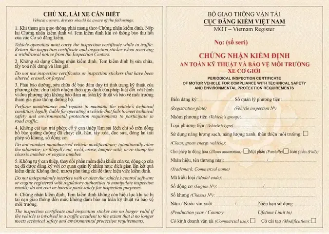 Mẫu Giấy Đăng Kiểm Xe Cơ Giới Khác