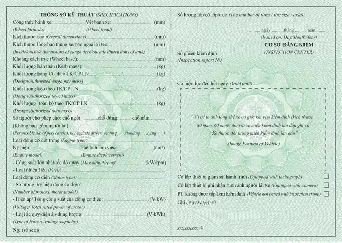 Mẫu Giấy Đăng Kiểm Xe Sử Dụng Năng Lượng Sạch