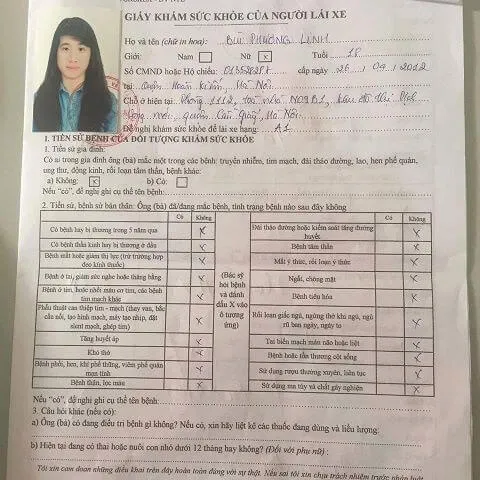 Hình ảnh mẫu giấy khám sức khỏe lái xe ô tô mới nhất
