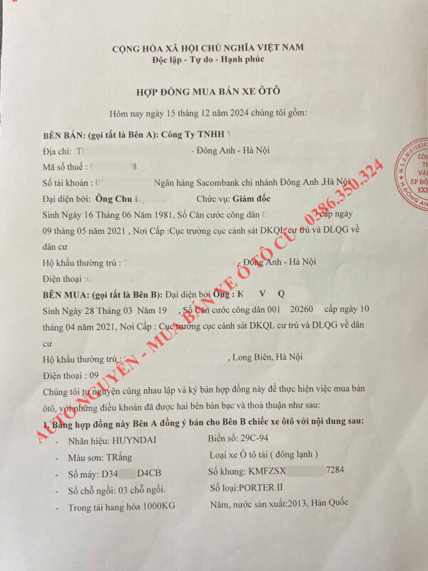 Mẫu Hợp Đồng Mua Bán Xe Ô Tô Cũ Chuẩn Pháp Lý Năm 2024
