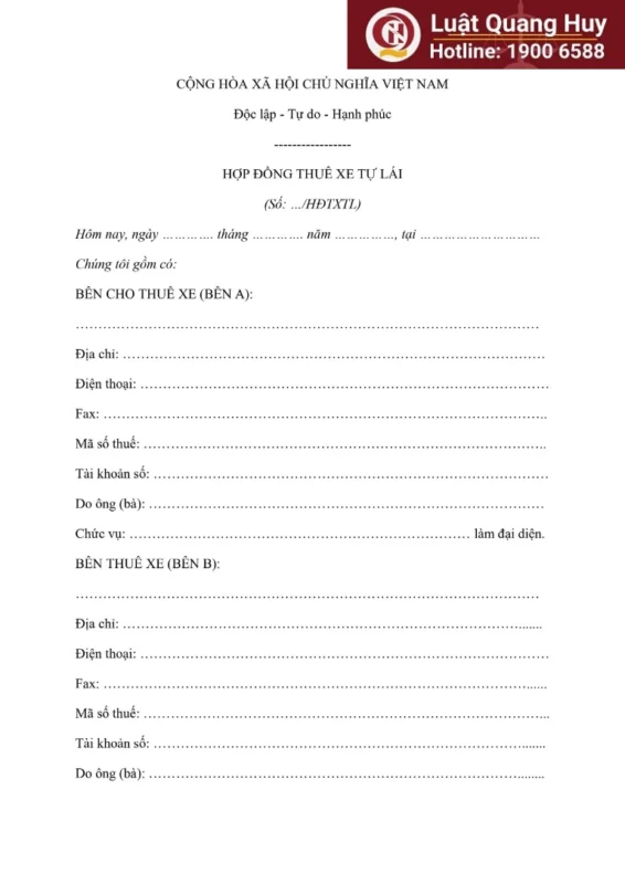 Mẫu hợp đồng cho thuê xe ô tô chuẩn pháp lý và mới nhất 2024