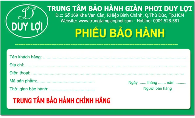 Mẫu phiếu bảo hành 3