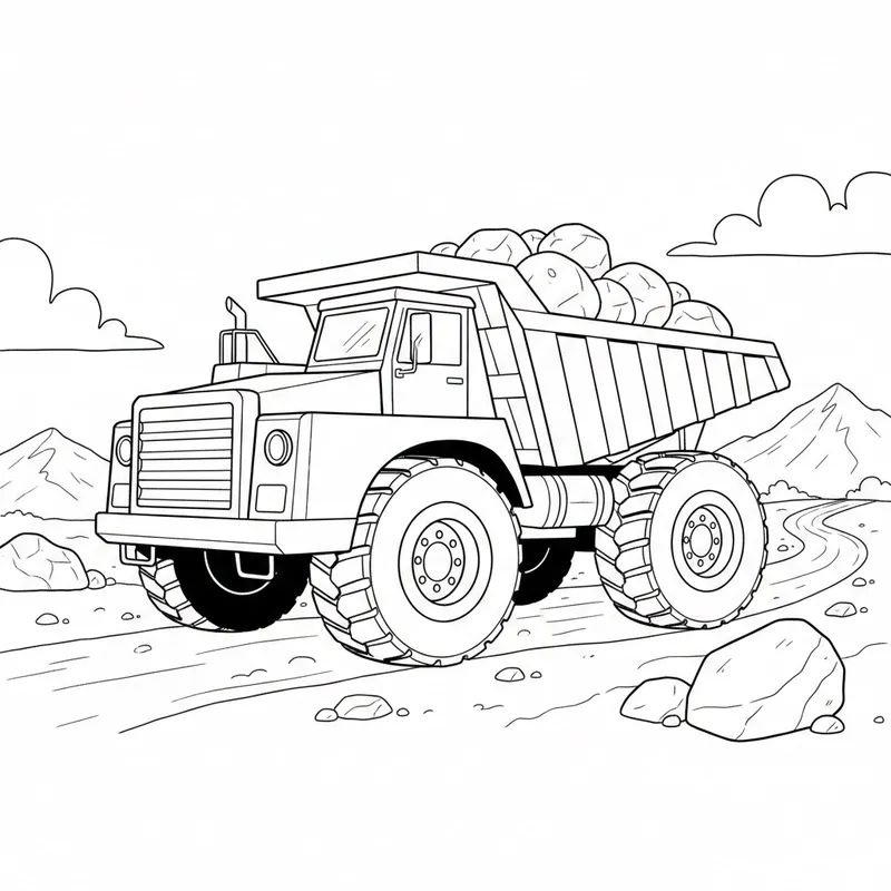 Mẫu tô màu xe ben ngộ nghĩnh cho bé mầm non