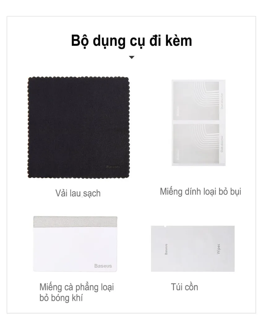 Các phụ kiện hỗ trợ dán gương đi kèm trong bộ sản phẩm