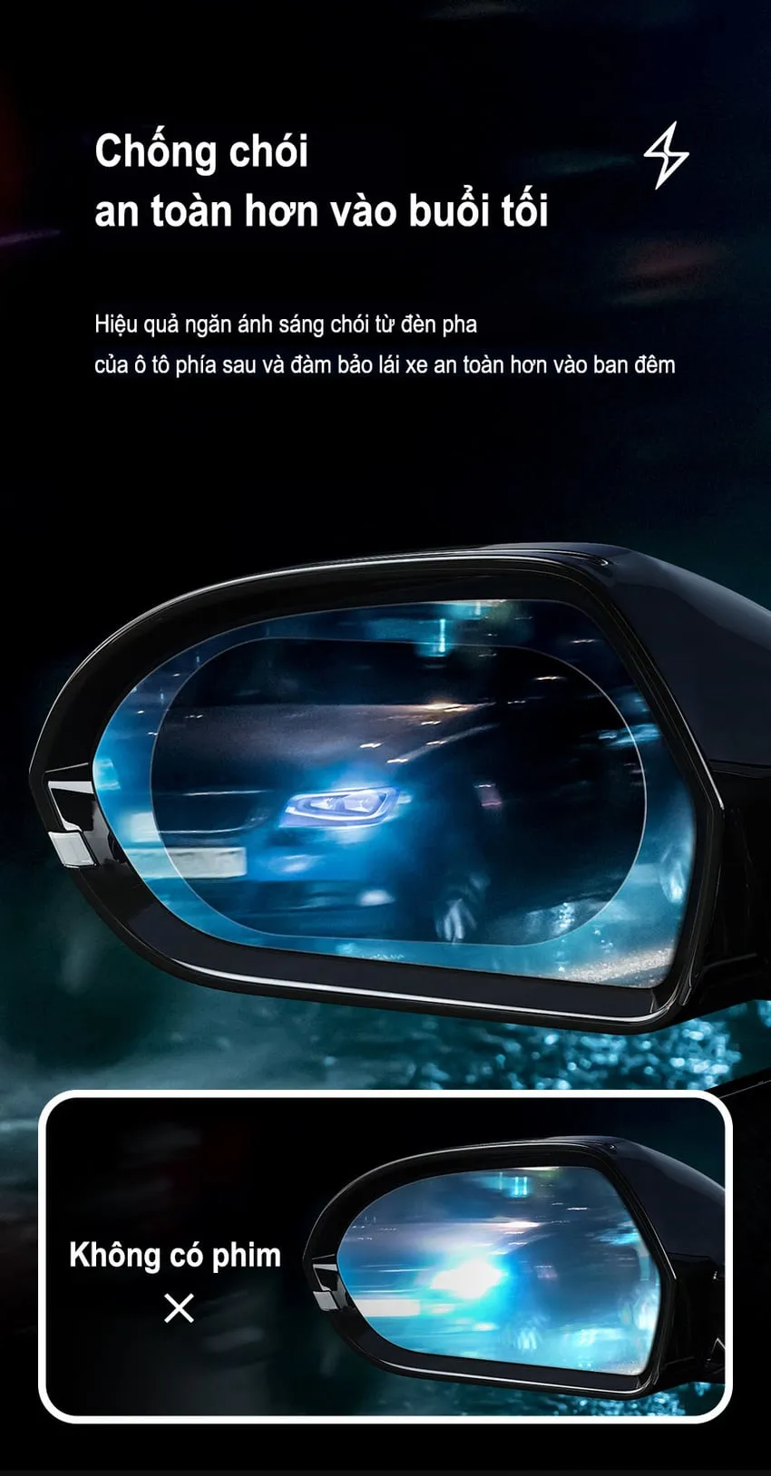 Tính năng chống chói an toàn của miếng dán chống nước gương ô tô