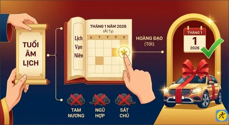 Gia chủ cần xem tuổi âm lịch của mình và tra lịch vạn niên xác định ngày hoàng đạo, tránh các ngày xung khắc
