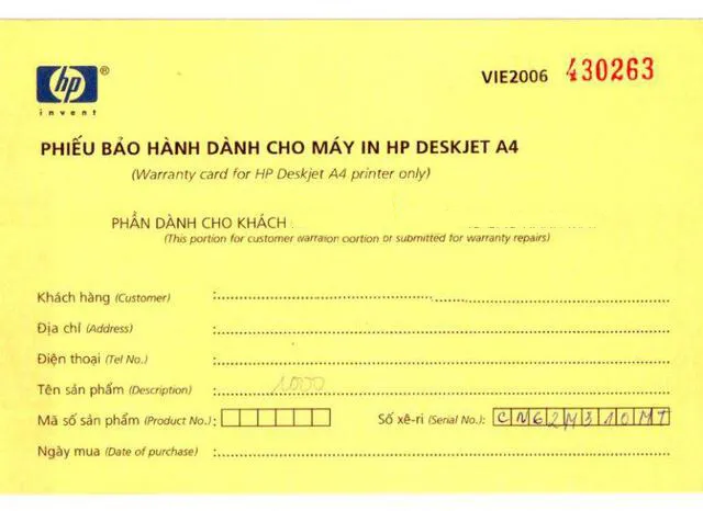 Phiếu bảo hành động cơ xe tải