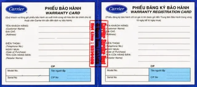 Phiếu bảo hành phụ tùng