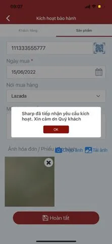 Thông báo tiếp nhận yêu cầu kích hoạt