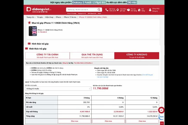 Trả góp qua Kredivo