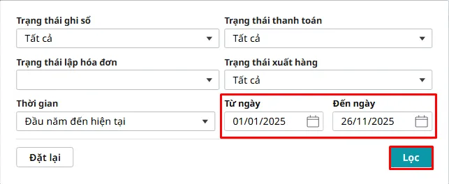 Màn hình lọc chứng từ