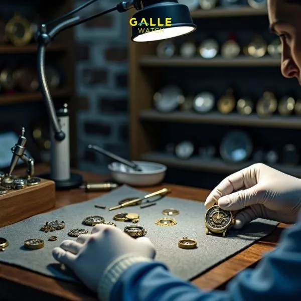 Kỹ thuật viên Galle Care đang kiểm tra bộ máy đồng hồ