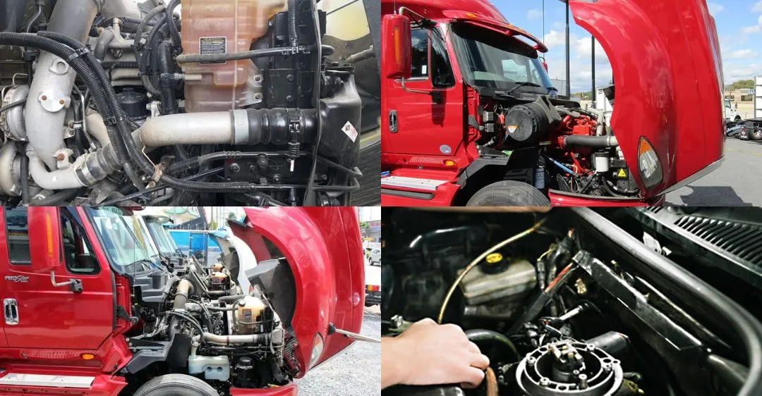 Kỹ thuật viên đang kiểm tra hệ thống tăng áp trên xe đầu kéo Mỹ cũ