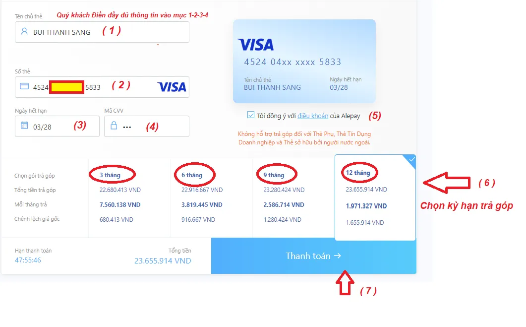 Thanh toán trả góp guitar qua thẻ tín dụng