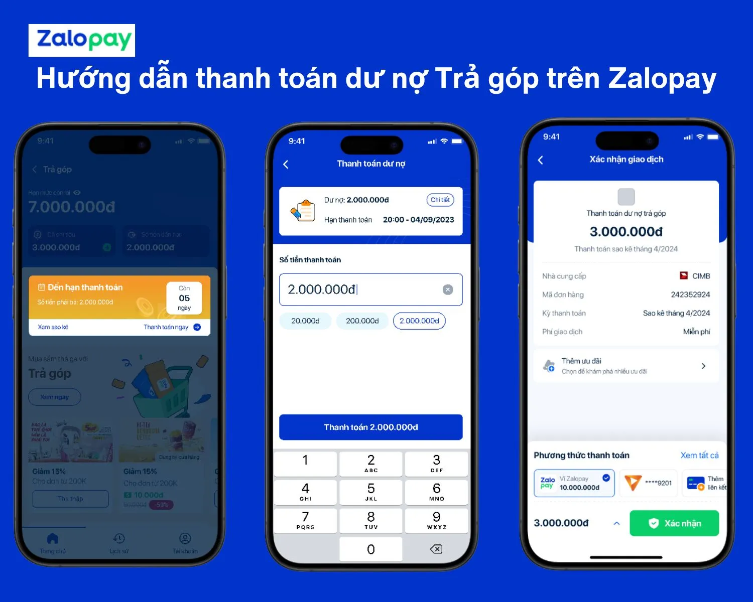 Hướng dẫn thanh toán dư nợ Trả góp trên Zalopay